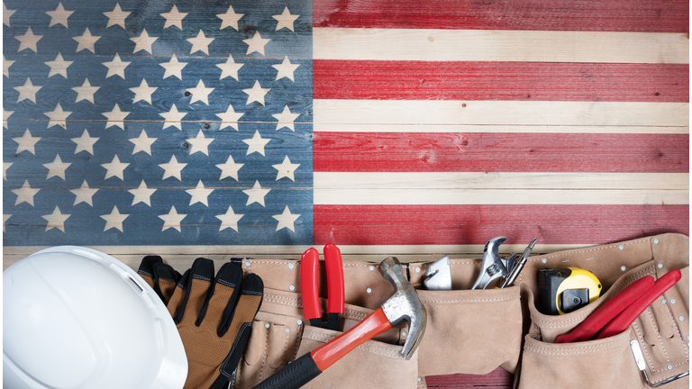 Labor Day holiday for United States of America with worker tools