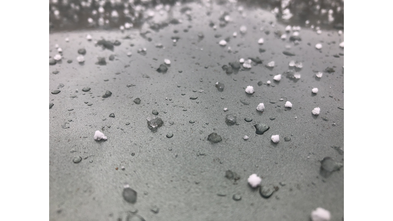 Hail on the roof of the car