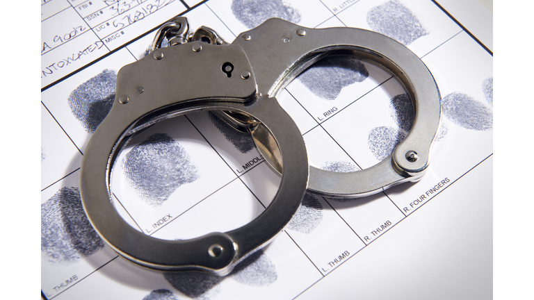 Handcuffs laying on top of fingerprint chart in file