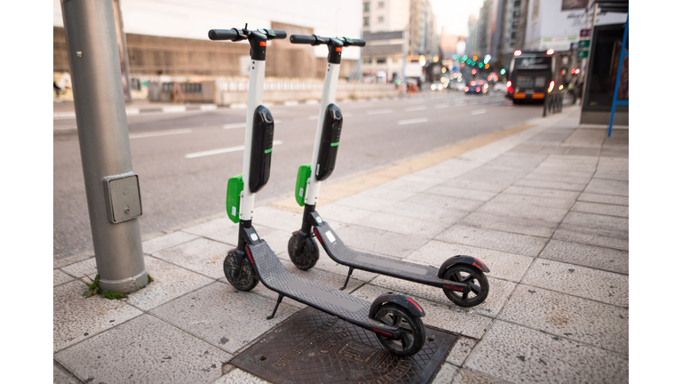 Electric scooter at city