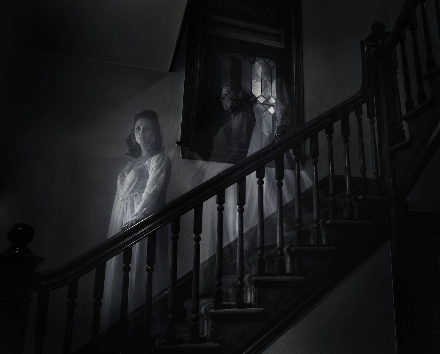 Ghost Woman on Haunted Staircase