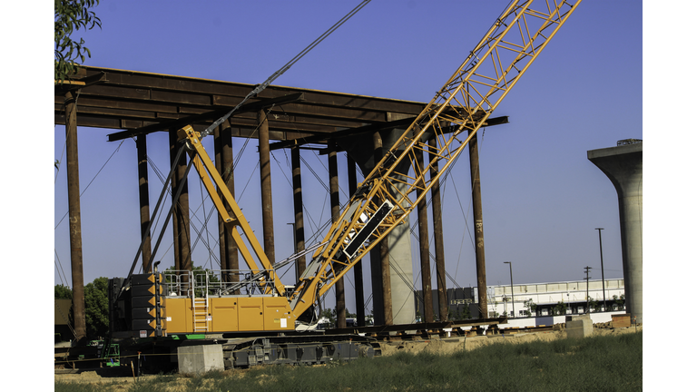 Crane on Overpass Construction Site