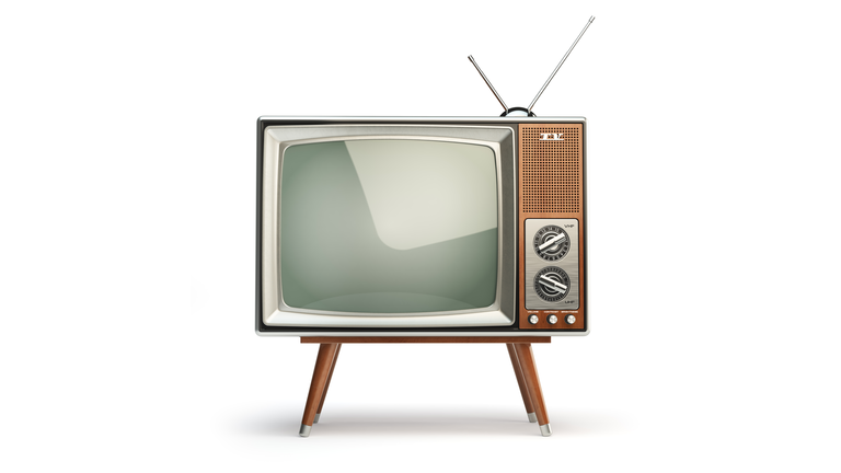 Retro TV set isolated on white background. Communication, media