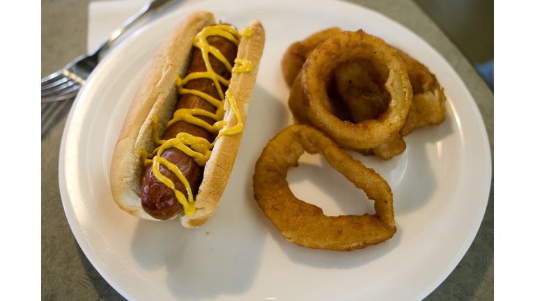 hot dog and onion rings