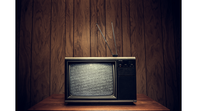 Retro Television in Wood Paneled Living Room