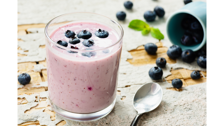 Blueberry smoothie in glass