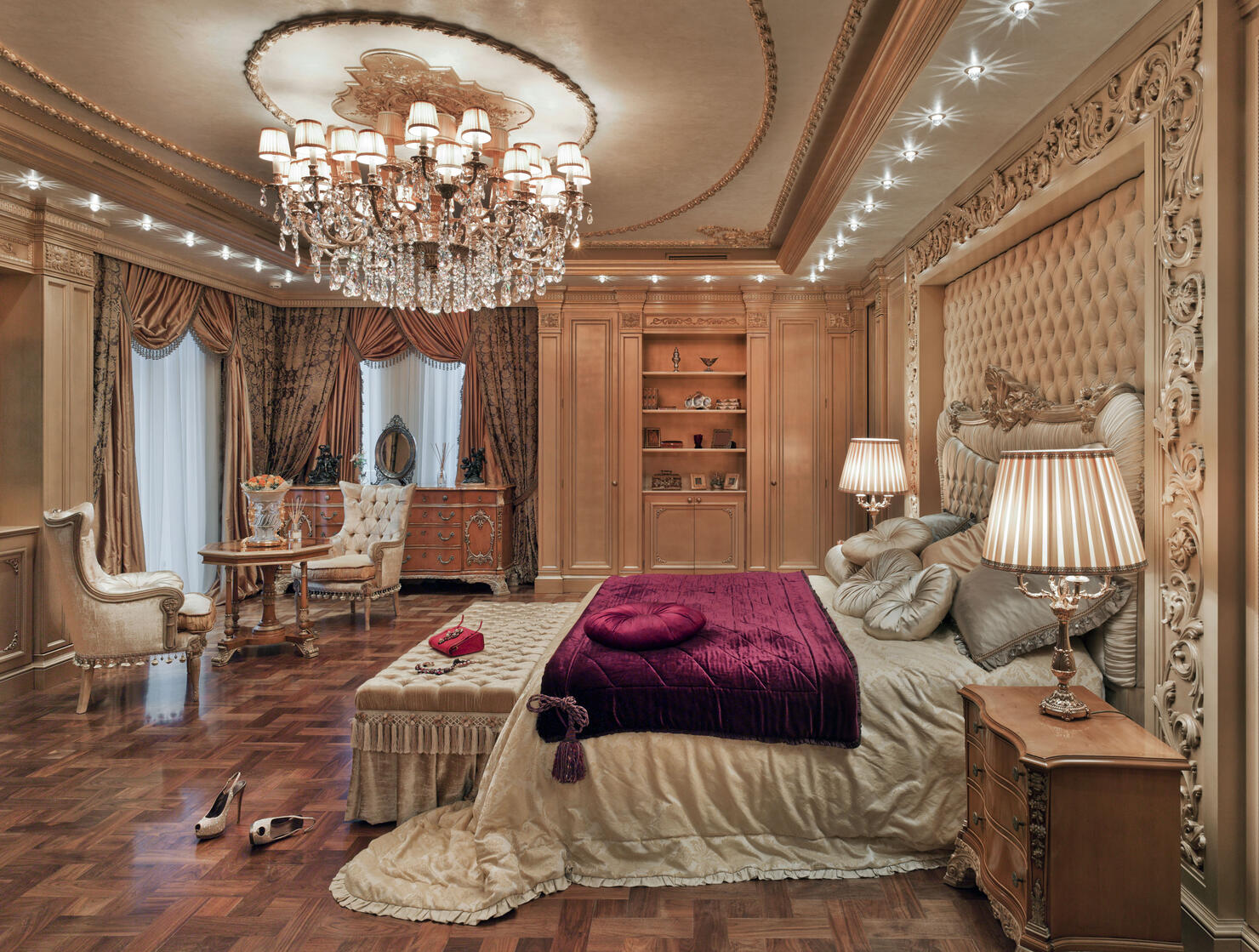 Golden luxury bedroom in a private house