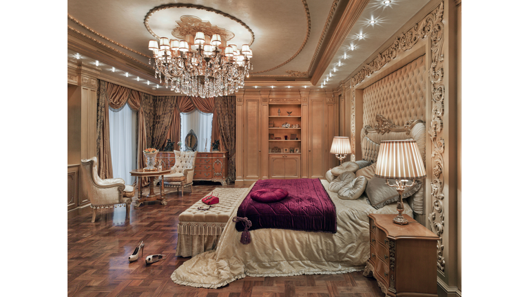 Golden luxury bedroom in a private house