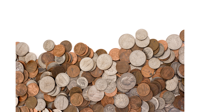 Coins Currency Pile of Wealth and Savings on White Background