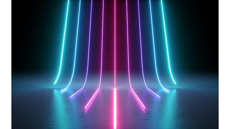 3d render, abstract minimal background, glowing lines, cyber, chart, pink blue neon lights, ultraviolet spectrum, laser show