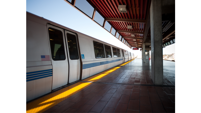 BART train arrives at station