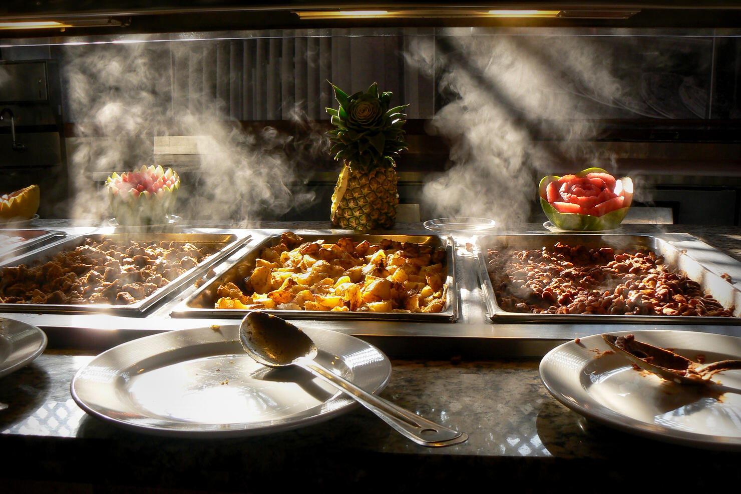 Hot Food from a Tropical  Buffet