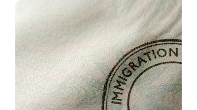 Close-up of blank immigration stamp with copy space