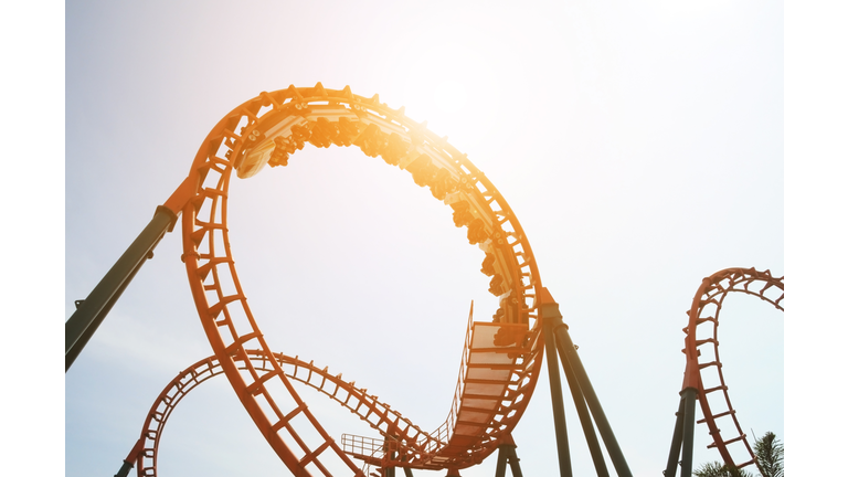 Low Angle View Of Roller Coaster Tracks Against Clear Sky