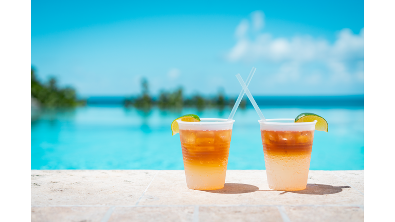 Poolside drinks at a tropical resort