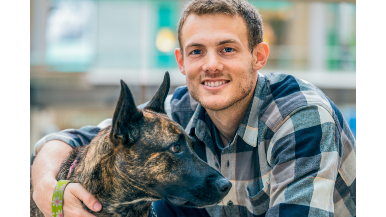 Happy rescue dog owner