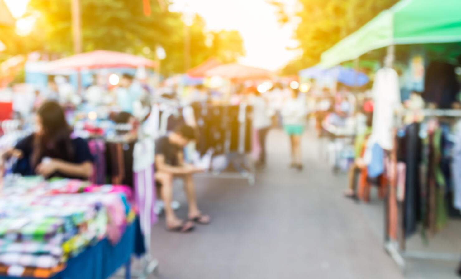 abstract blur background of people shopping at market fair, made