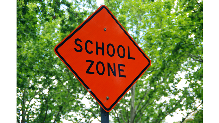 SCHOOL ZONE road warning sign