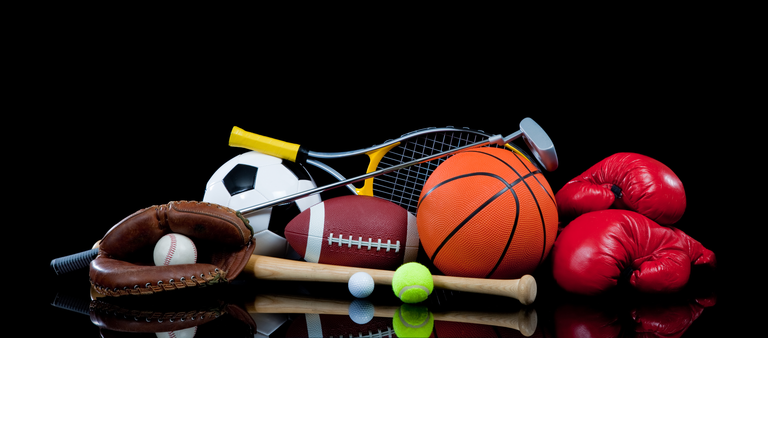 Group of sports equipment from various sports