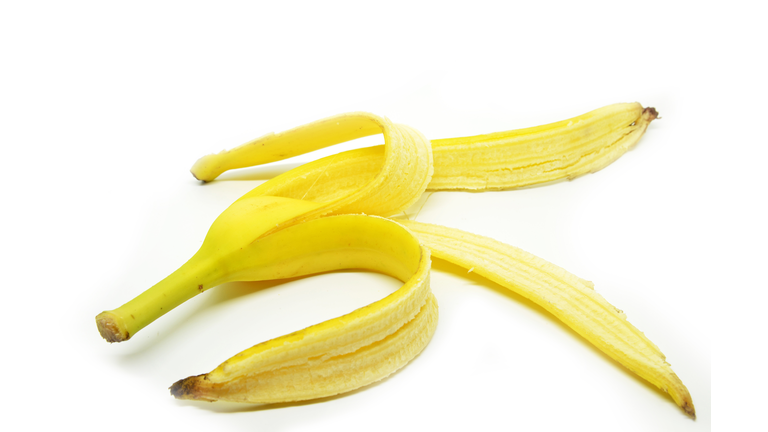 Close-Up Of Banana Peel On White Background