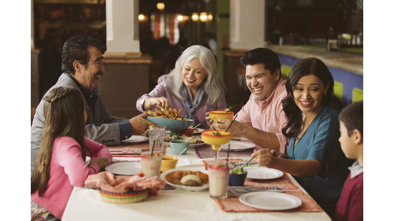 Family enjoying dinner in restaurant