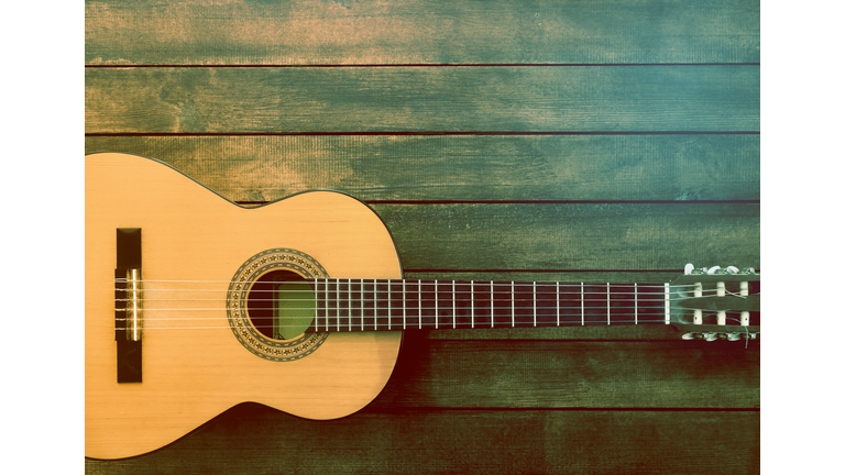 Guitaron the Wooden Background