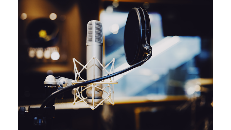 Microphone in radio station broadcasting studio,2017