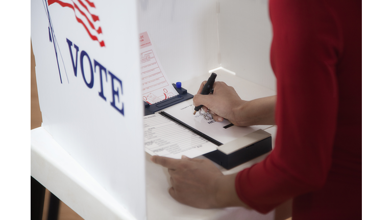 Asian voter voting in polling place