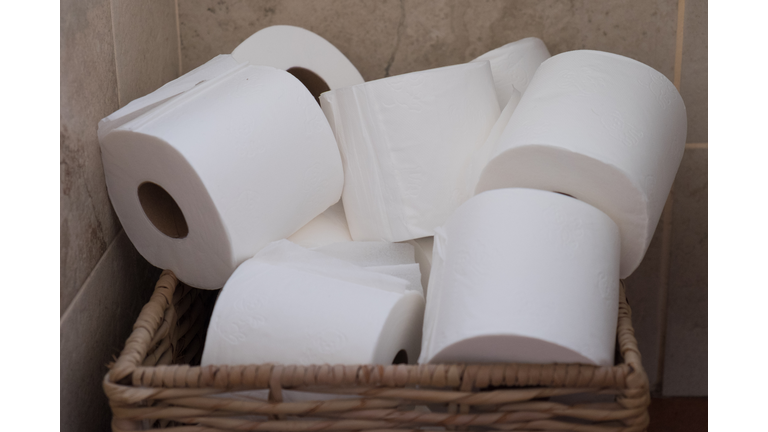 Basket of toilet paper rolls