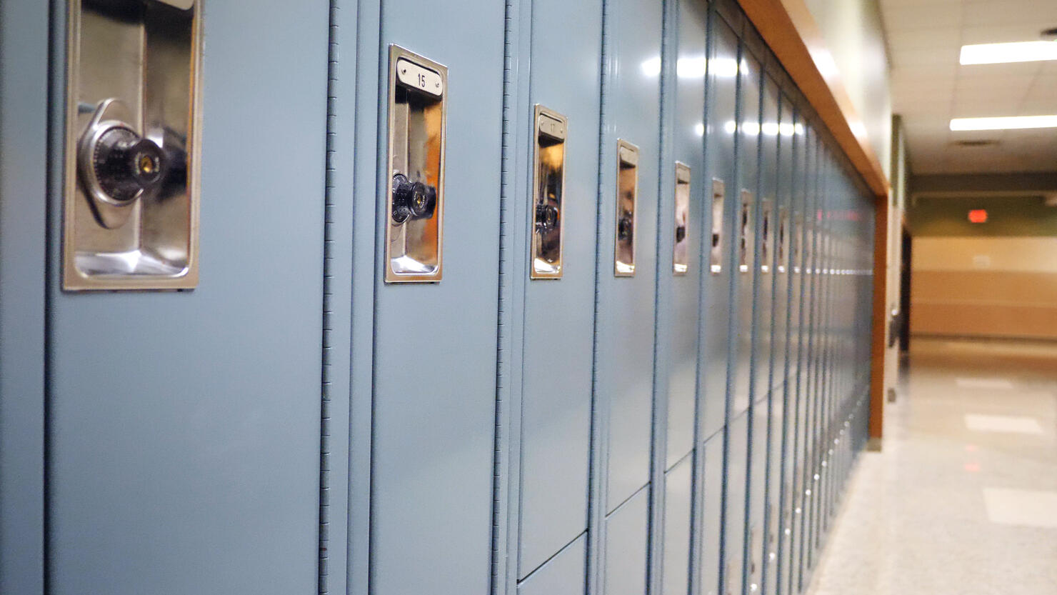 Row of lockers in school hallway