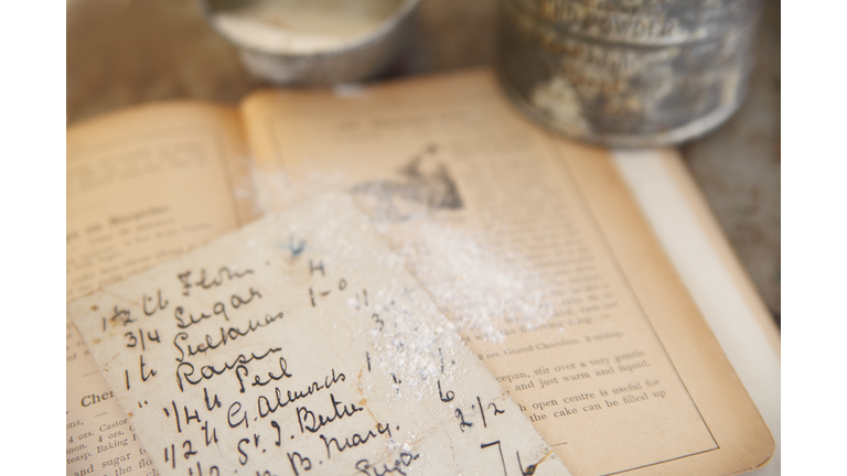 vintage cookbook with handwritten recipe