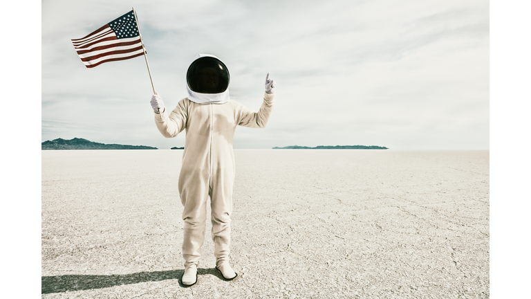 Proud American Astronaut with Flag