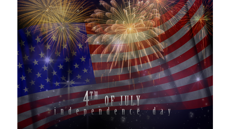 Independence day concept, Multicolor Fireworks Celebrate over the United state of America USA flag background
