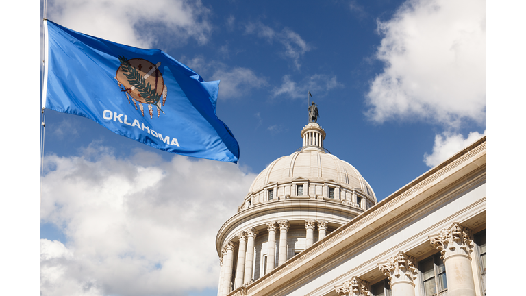 Oklahoma State Capitol Building and Flag