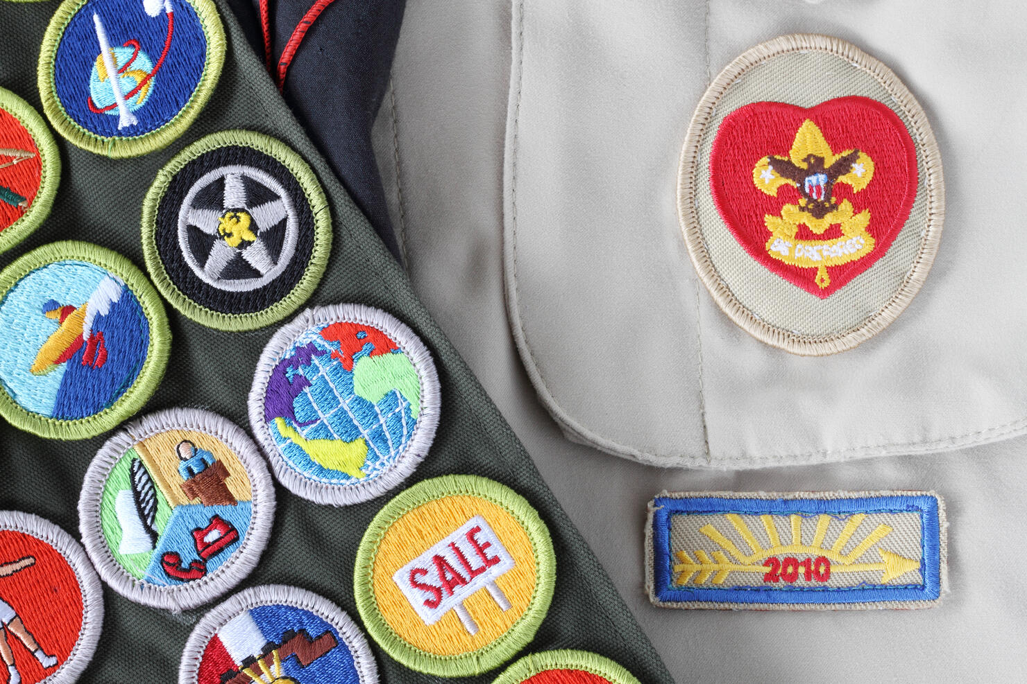 Boy Scout Shirt, Rank Badge, Merit Badges, Arrow of Light