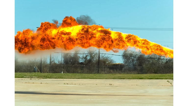 Flamethrower in action. Flamethrower operational test