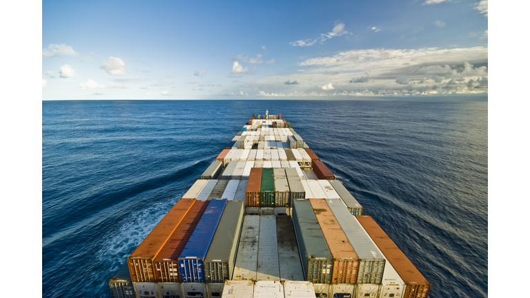 Large container vessel ship and the horizon