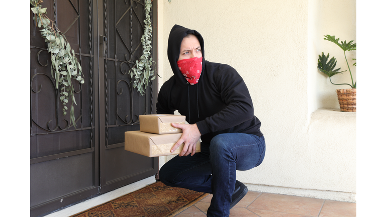 Porch Pirate Man With Red Bandana Steals Packages MS