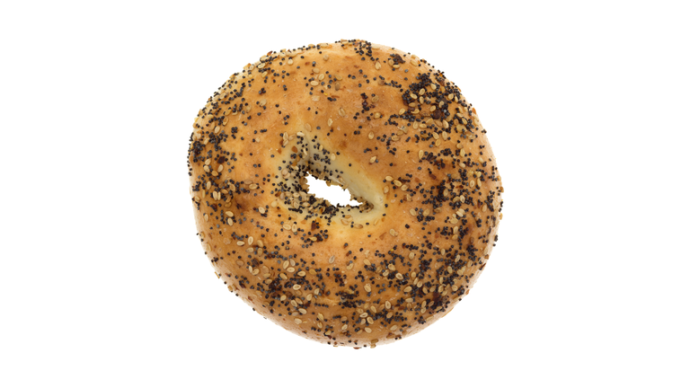 Every seasoning bagel on a white background