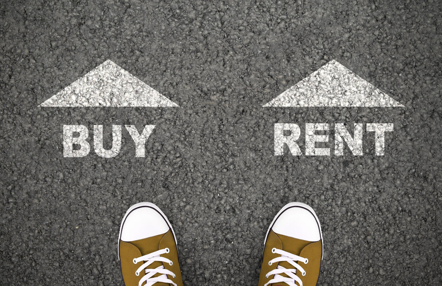 Buy or rent arrows written on the road