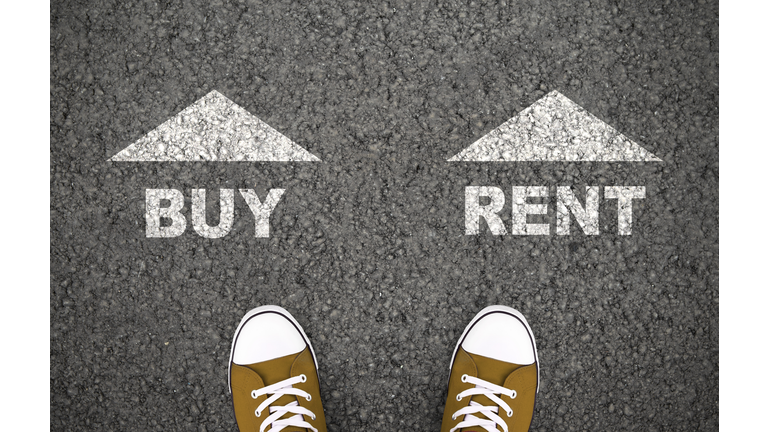 Buy or rent arrows written on the road