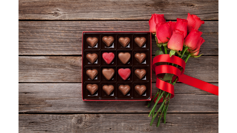 Red roses and chocolate box
