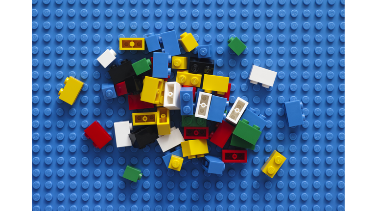 Lego Blocks on blue baseplate