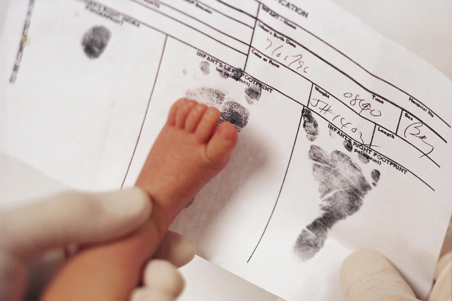 Footprint of child on birth certificate