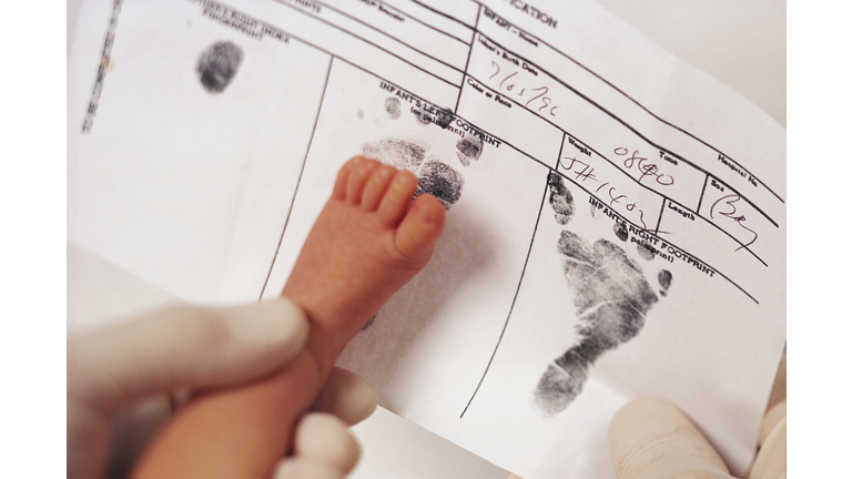 Footprint of child on birth certificate