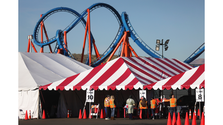 Major COVID-19 Vaccination Site Situated At Six Flags Parking Lot Near LA