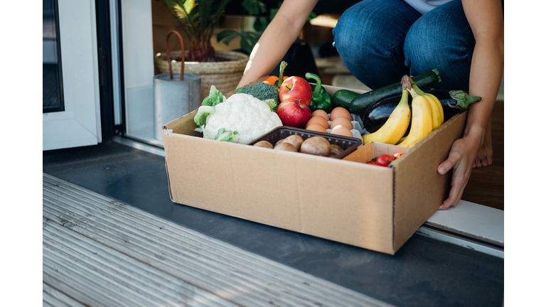 Young Woman Receiving Fresh Food Home Delivery
