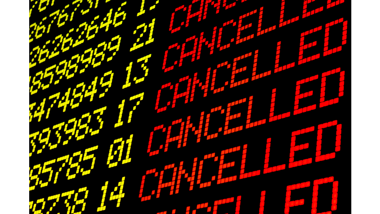 Cancelled flights on airport board