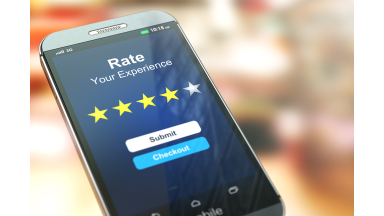 Smartphone or mobile phone with text rate your experience