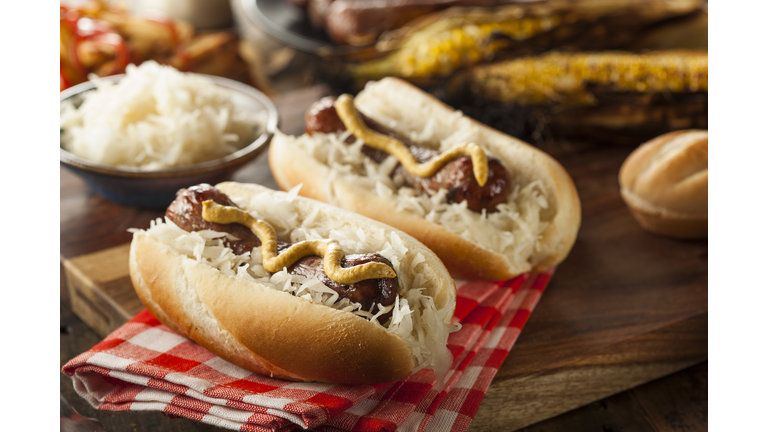 Homemade Bratwurst with Sauerkraut--delicious!  